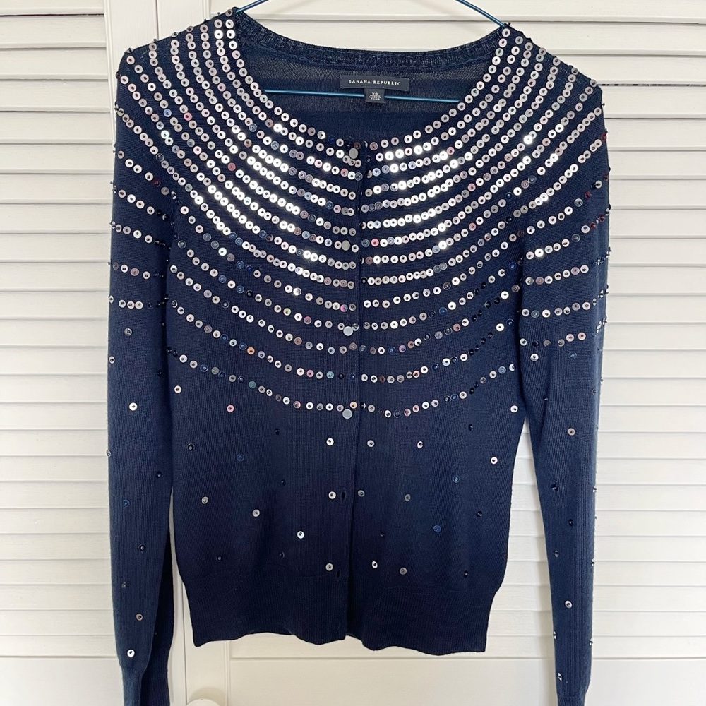 NWOT banana repulic merino dark blue sequite sweater cardigan XS